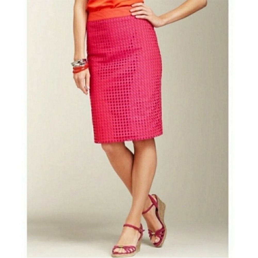 Talbots Skirt Geometric Cut-Out Eyelet Overlay Straight Cotton Pink Size 6